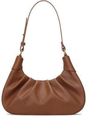 Womens Brown Crescent Ruched Mini Hobo Underarm Handbag Purse Shoulder Bag